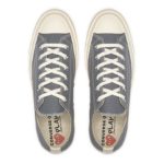 Paire de baskets grises avec lacets blancs vue de dessus