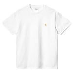 T-shirt à manches courtes blanc avec petit logo doré vue de face