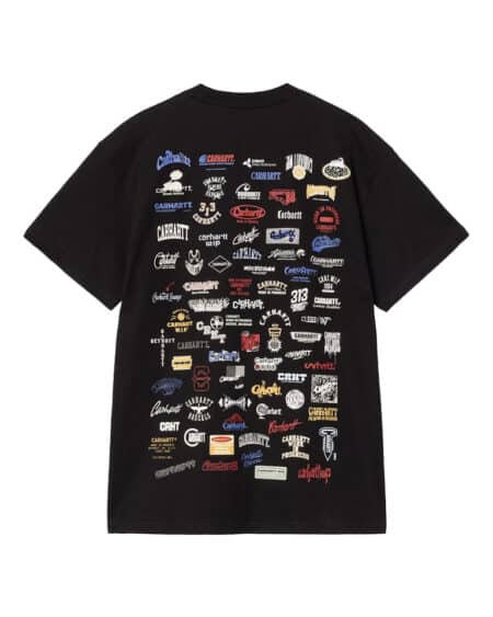 carhartt wip t-shirt logo manches courtes de couleur noir présenté avec une vue de dos