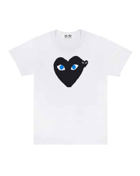 cdg play tshirt coeur noir yeux bleus vue de face