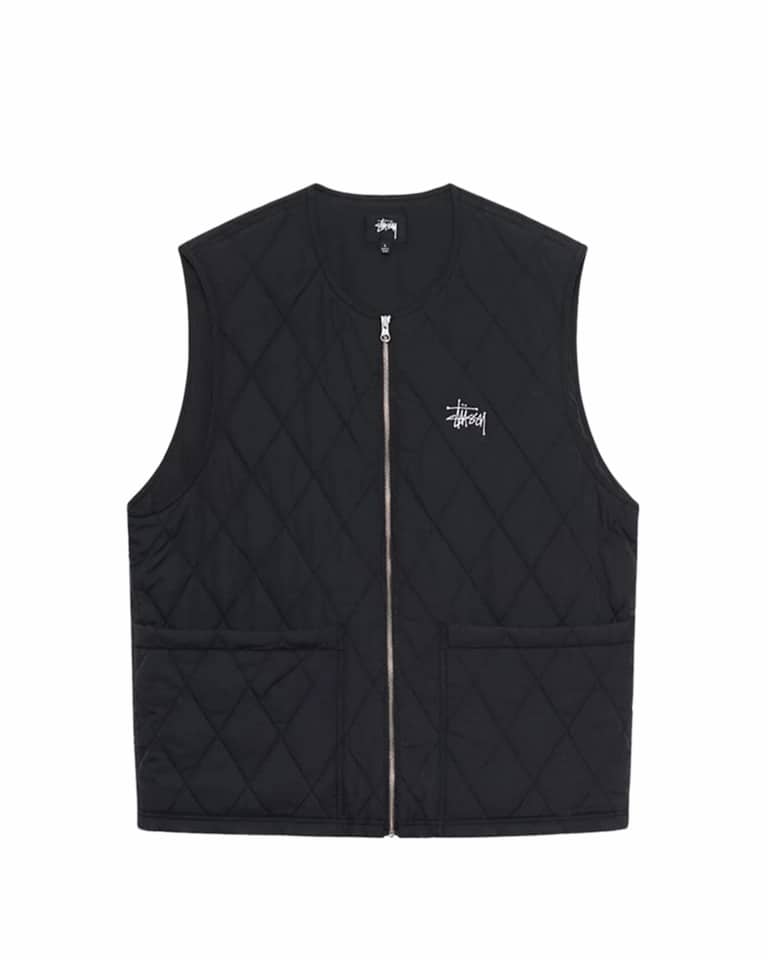 veste stussy diamond quilted couleur black vue de face