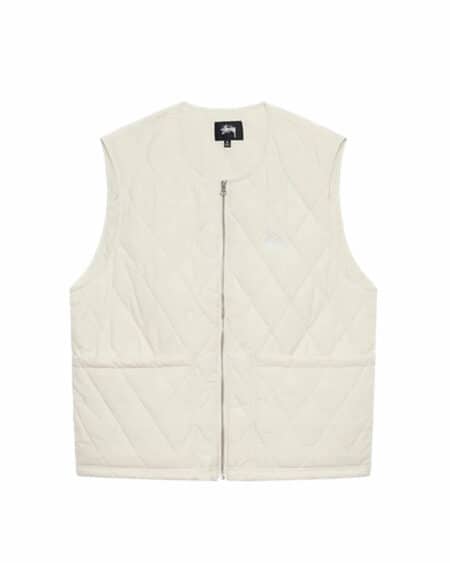 veste stussy diamond quilted de couleur creme vue de face
