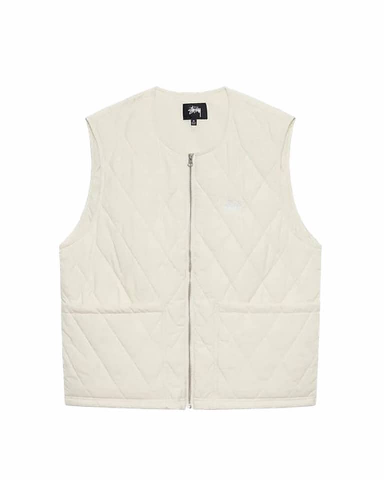 veste stussy diamond quilted de couleur creme vue de face